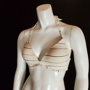 Roxy Cream & Black Striped Halter Bikini Top (M)